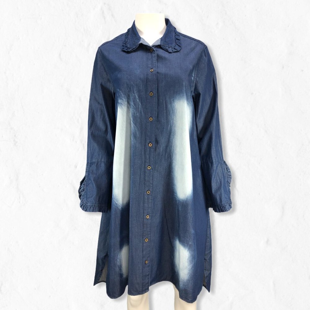 NWOT Denim Easel Distressed Button Up Shirt Dress - Picture 1 of 14